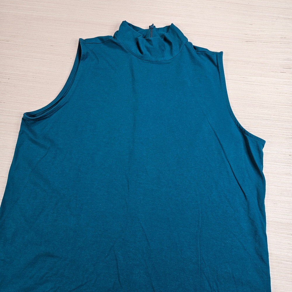 Chico's The Ultimate Tee Tank Top Women L Teal Mock Neck Sleeveless Stretch
